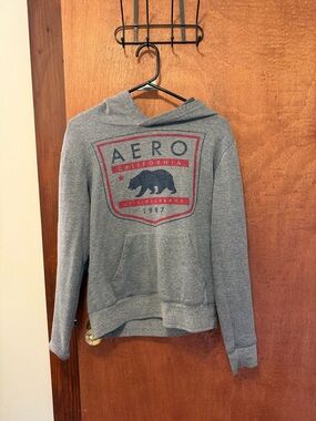 Aeropostale Gray Hooded Sweatshirt with Red Logo Shield